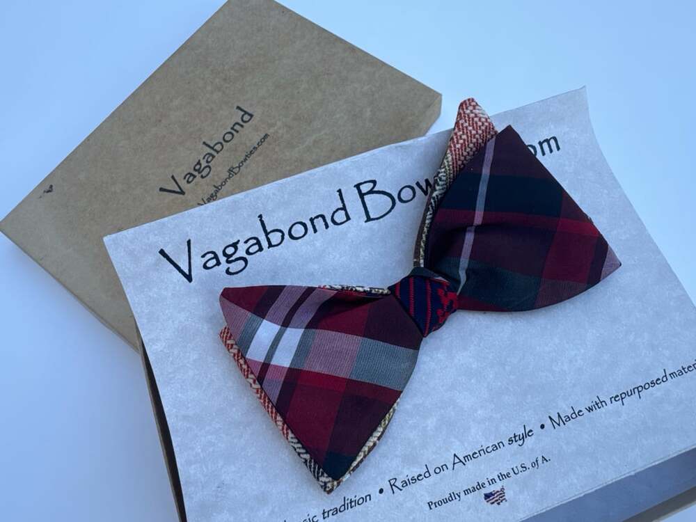 Vagabond Bowties Men’s 4-Way Plaid Patchwork Self-Tie Bow Tie Handmade USA Box